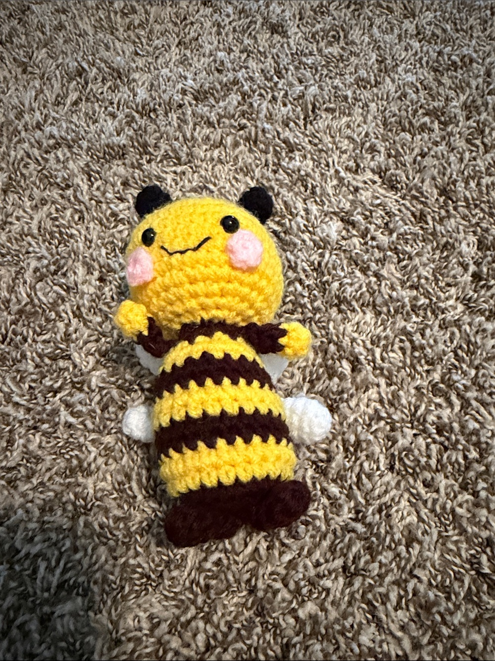 Handmade Yellow and Brown Bee Plush Toy for Small Pets